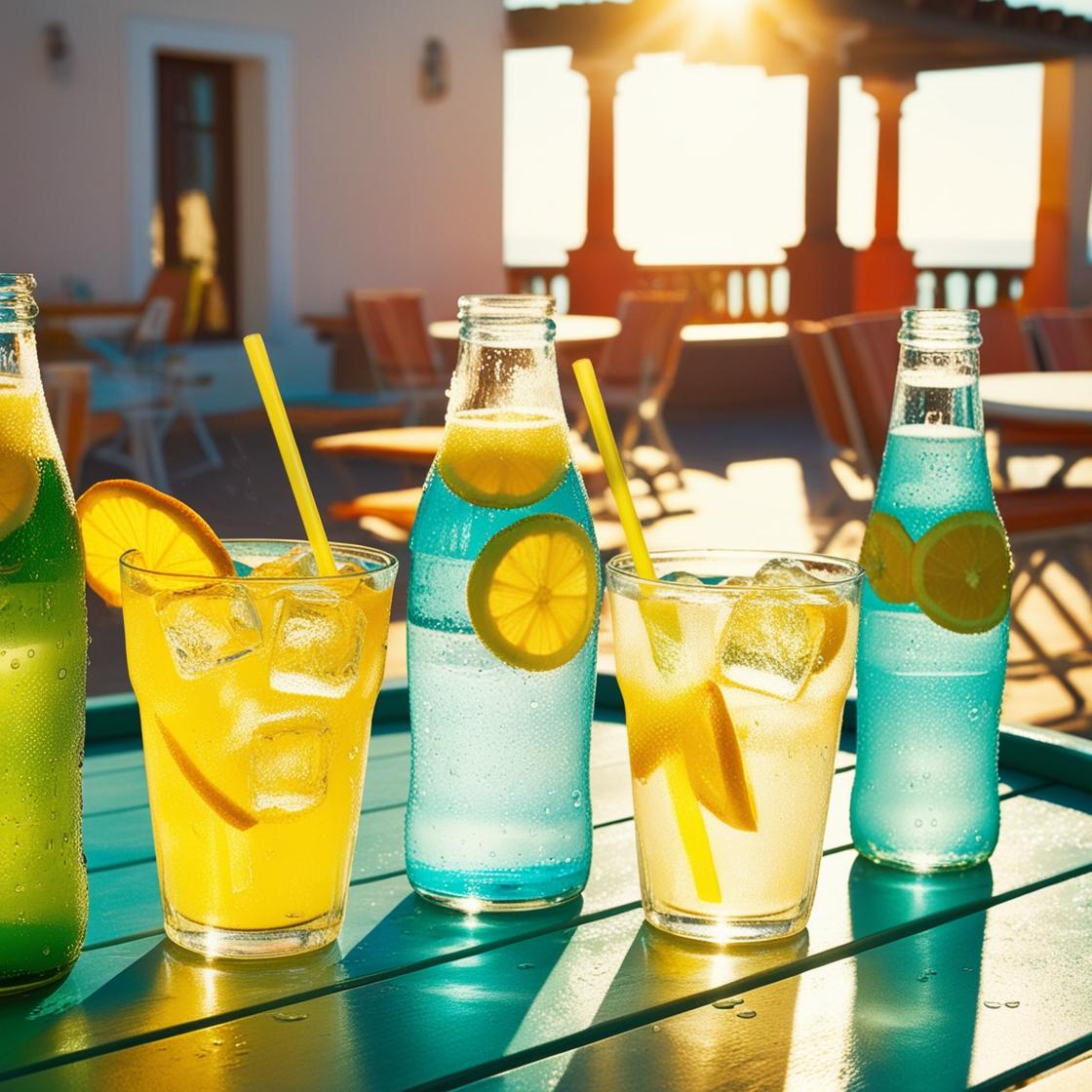 kühle softdrinks auf einer terrasse auf dem tisch