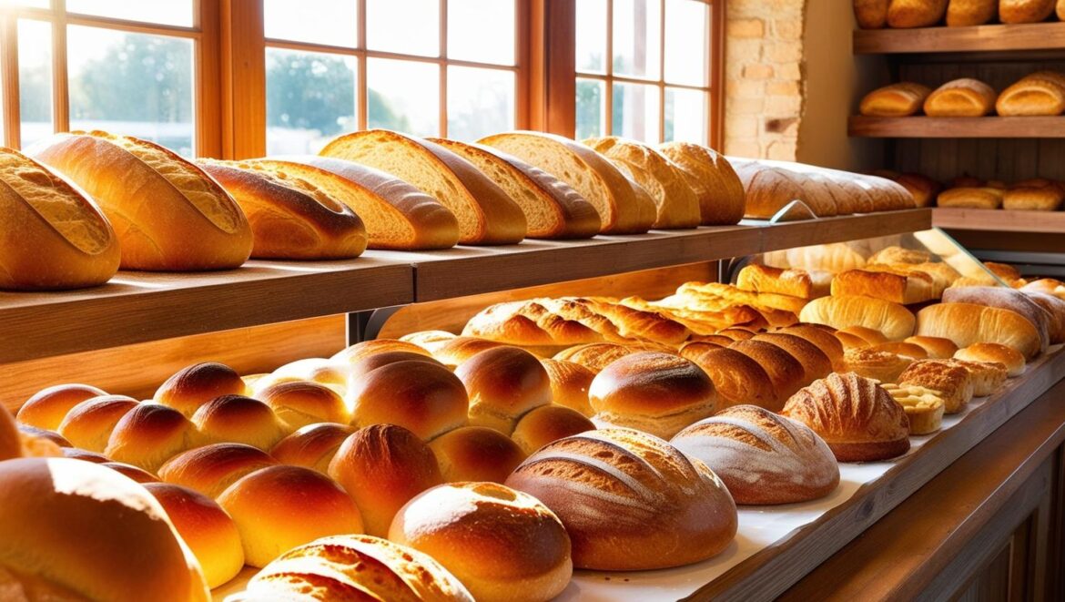 Brot und Gebäck bei einem sonnigen Bäcker