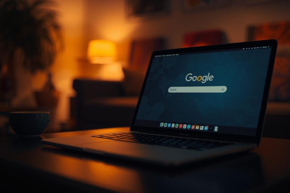 Laptop in einem Gemütlichen Wohnzimmer mit einer Google Suche